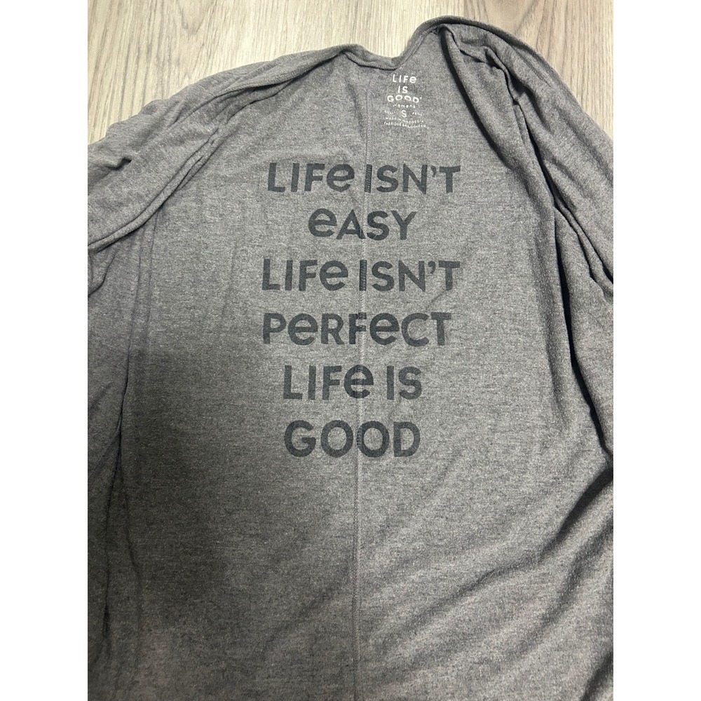 Life is Good Womens Life Isn't Perfect Open Front Cardigan Cotton S Gray Heather